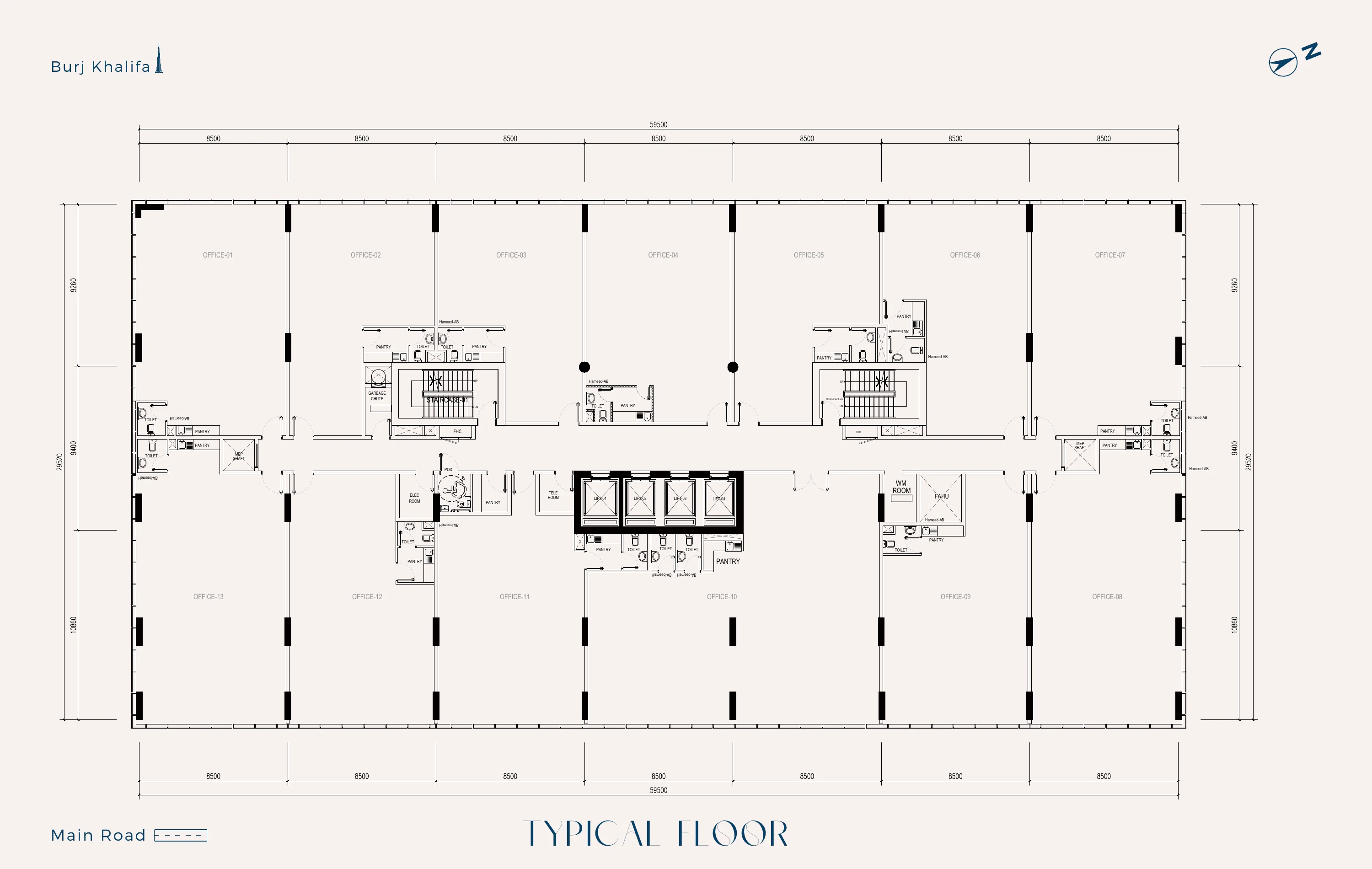 Tomorrow Commercial Tower typical office floor plate, floors 2 to 10